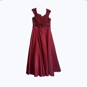 Burgundy Lace Bodice Dress